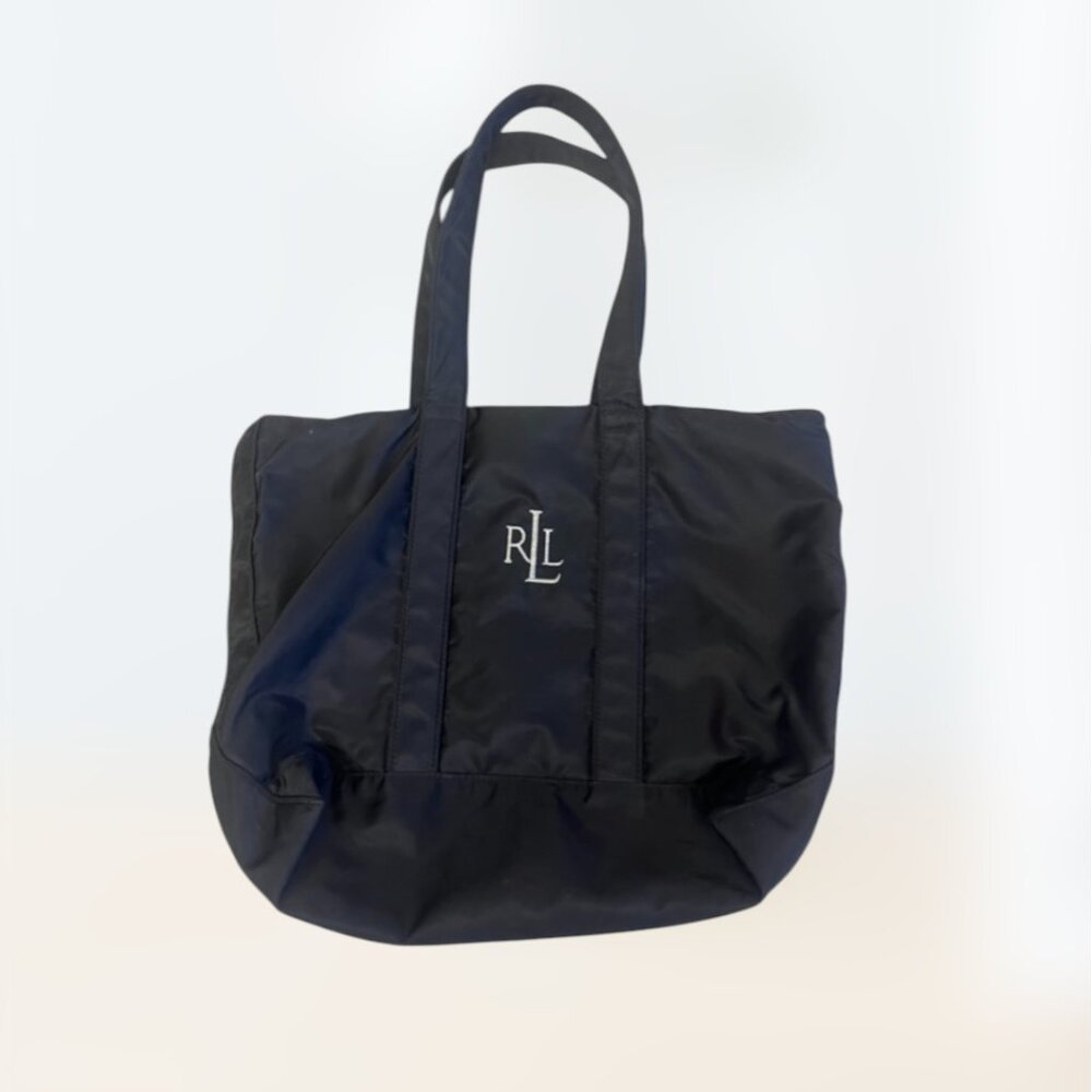Lauren Ralph Lauren Y2K Black Tote Shoulder Bag Purse Handbag Beach LRL Monogram